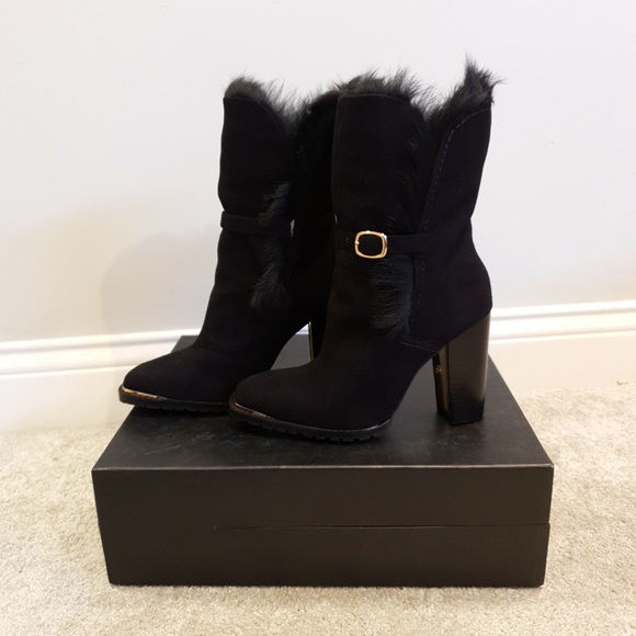 NWT Rachel Zoe Bardot fur ankle boots block heel - Picture 3 of 8